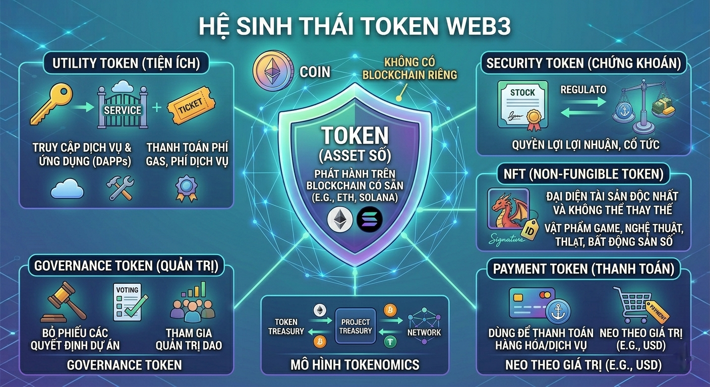 Các loại token cơ bản: Utility, Governance, Security và ví dụ thực tế